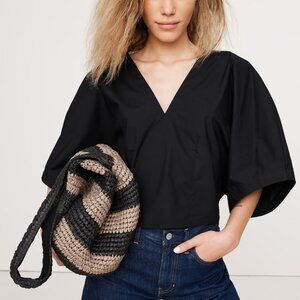 NWT Banana Republic Black Cotton Poplin Oversized Flare-Sleeve Cropped Top PM